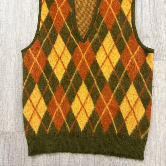 Vintage Sears Kings Road Sweater Vest Men's Medium 60s Argyle Mohair Kurt Cobain - Picture 2 of 7